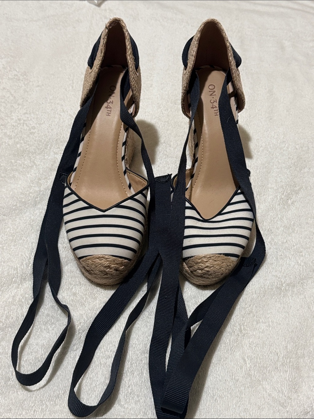 Striped Navy & White Espadrille Tie-Wedge Sandals